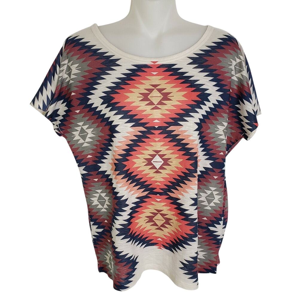 Charming Charlie Womens Top Small Aztec Print Scoop Neck Short Sleeve Multicolor